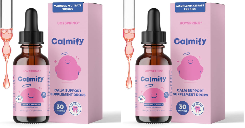 JoySpring Calmify bottle front, kid-friendly calming supplement for daily use.