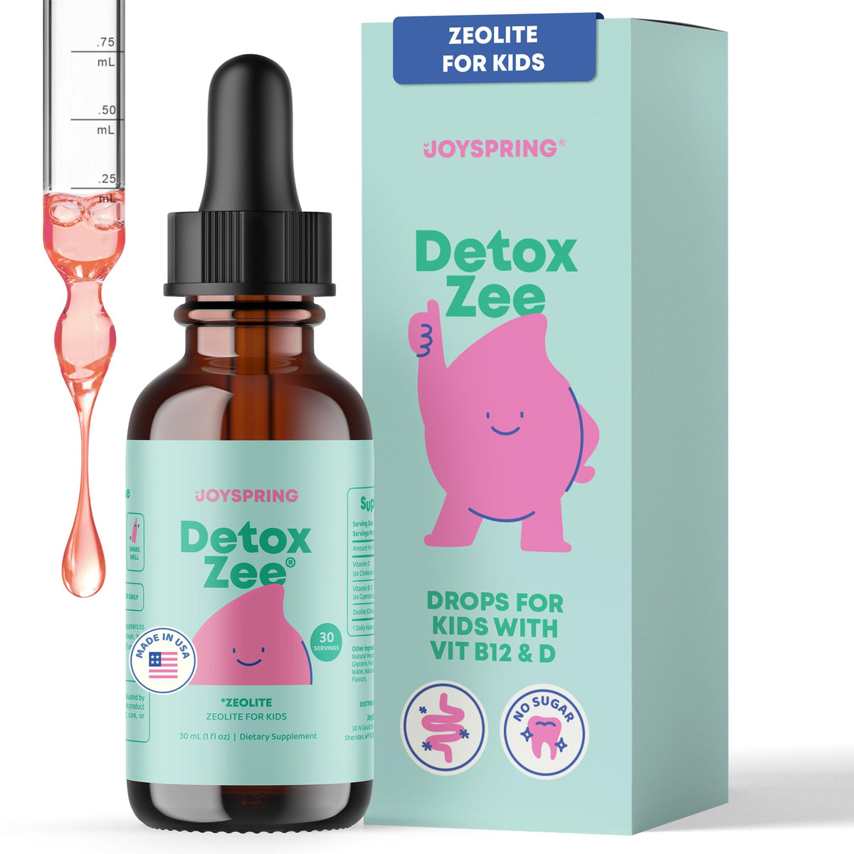 JoySpring DetoxZee bottle-front view with kid-friendly berry flavor for daily use.