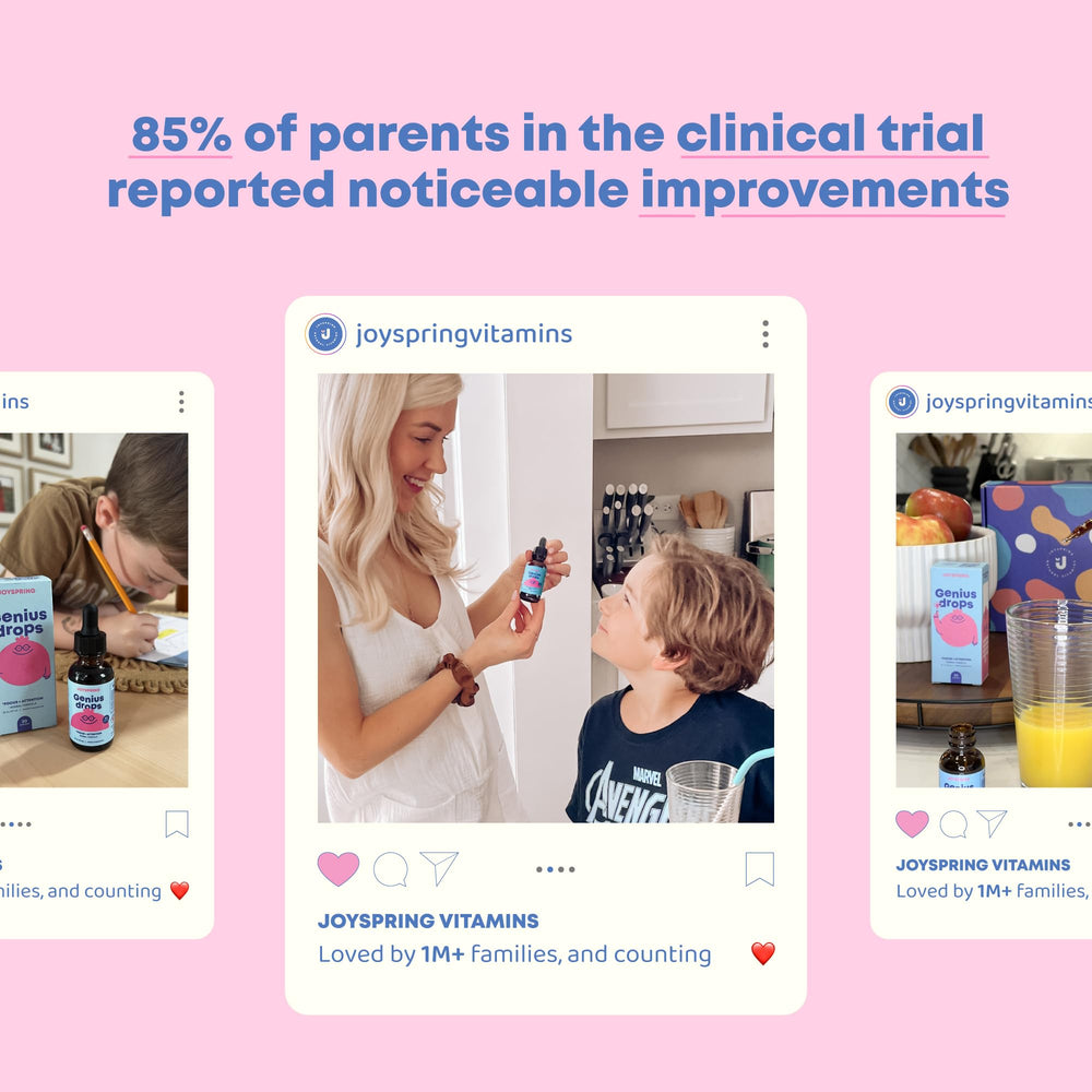 JoySpring Genius Drops emotional-balance imagery suggests steadier moods