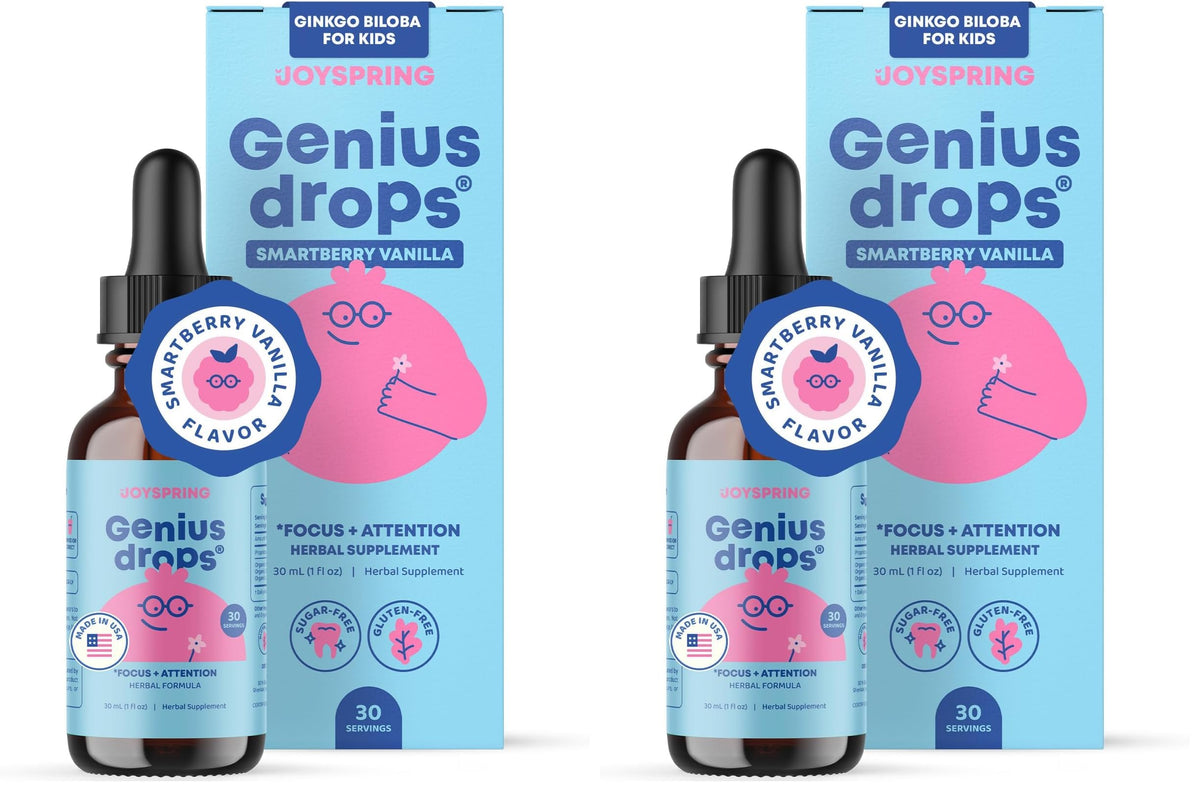 JoySpring Genius Drops Smartberry Vanilla bottle with dropper for easy daily dosage.