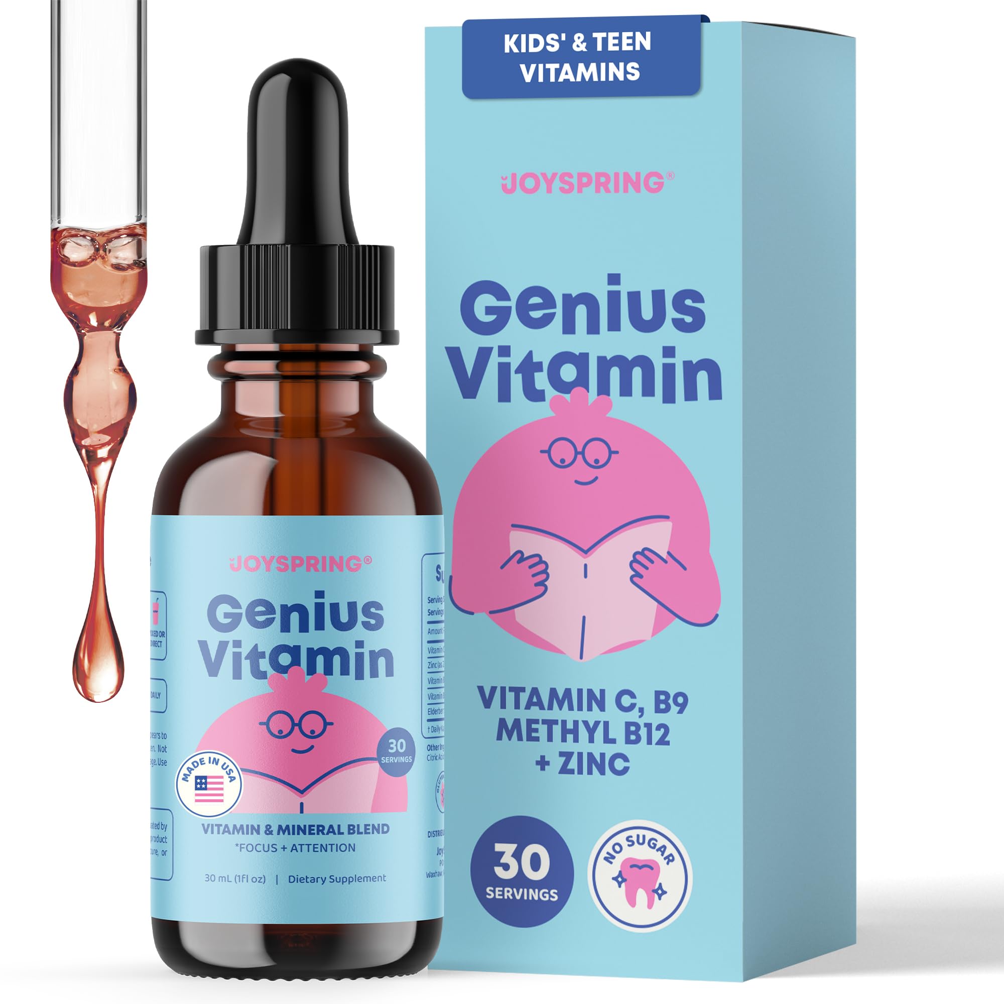JoySpring Kids B Complex bottle with elderberry flavor for daily wellness