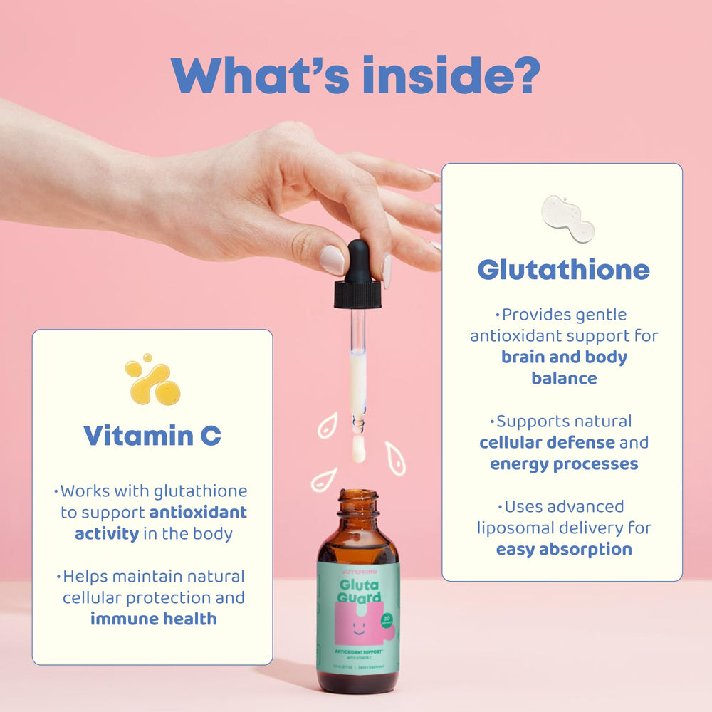 JoySpring kids taking drops demonstrates easy-to-use supplementation.
