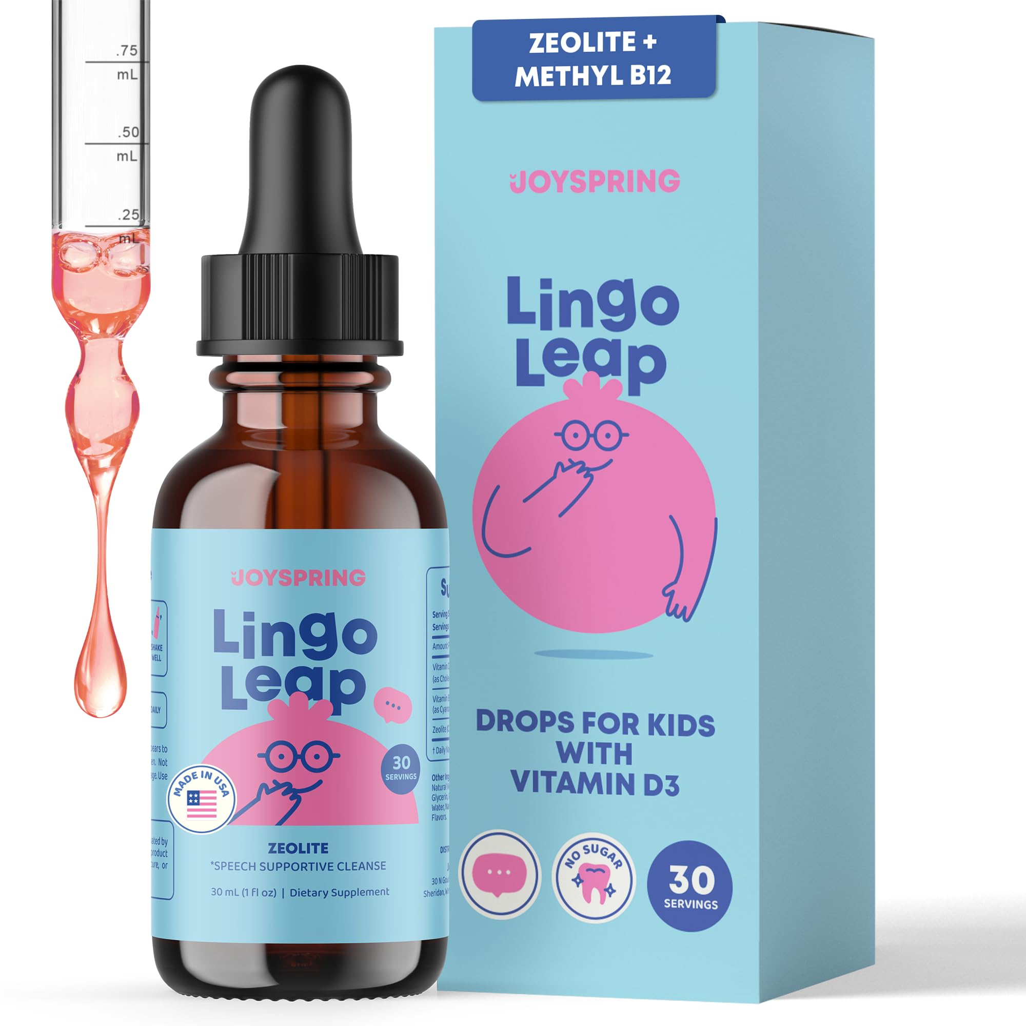 JoySpring LingoLeap bottle front view for daily kids’ wellness support.