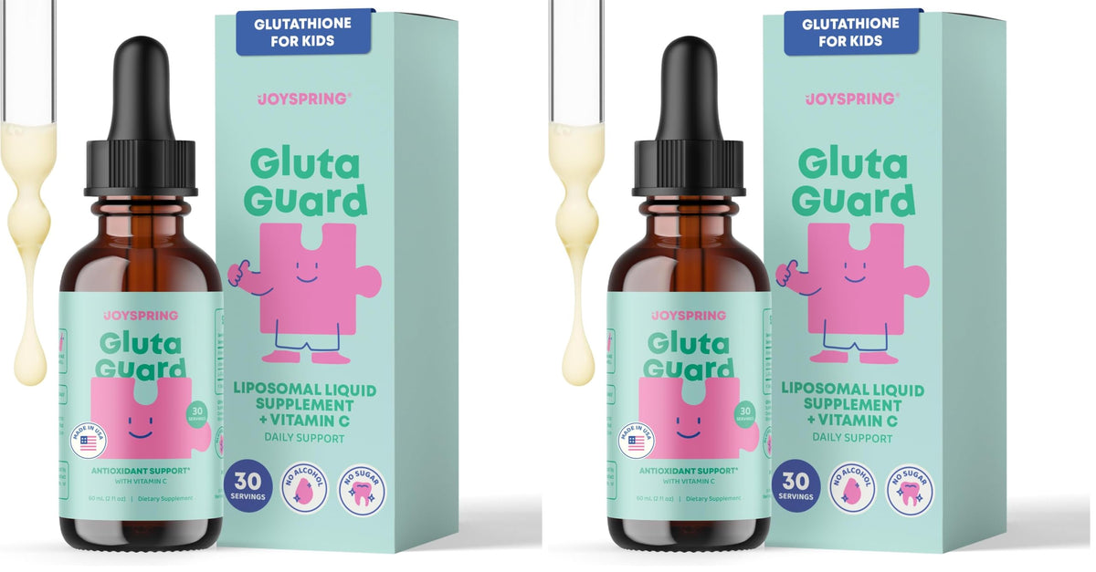 JoySpring liposomal glutathione for kids bottle supports easy daily supplementation.