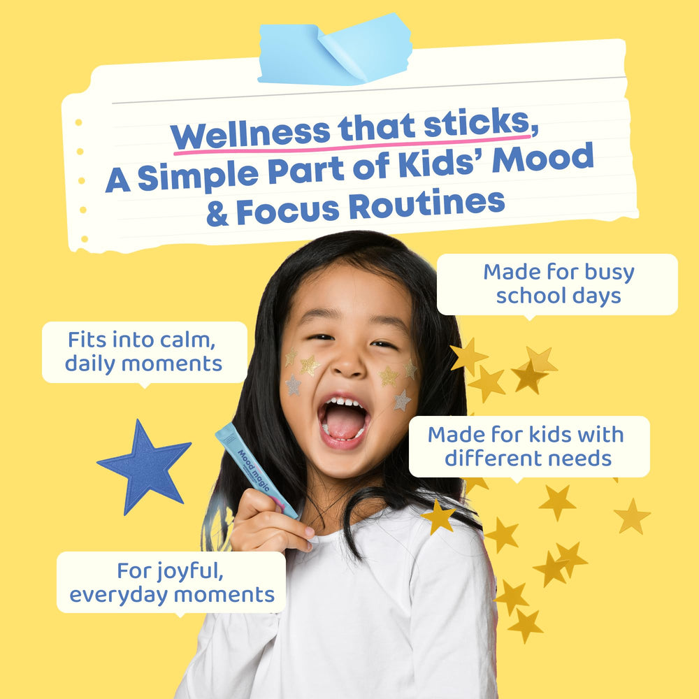 JoySpring Mood Magic pixie-stick dispensing scene highlighting convenient on the go calming support