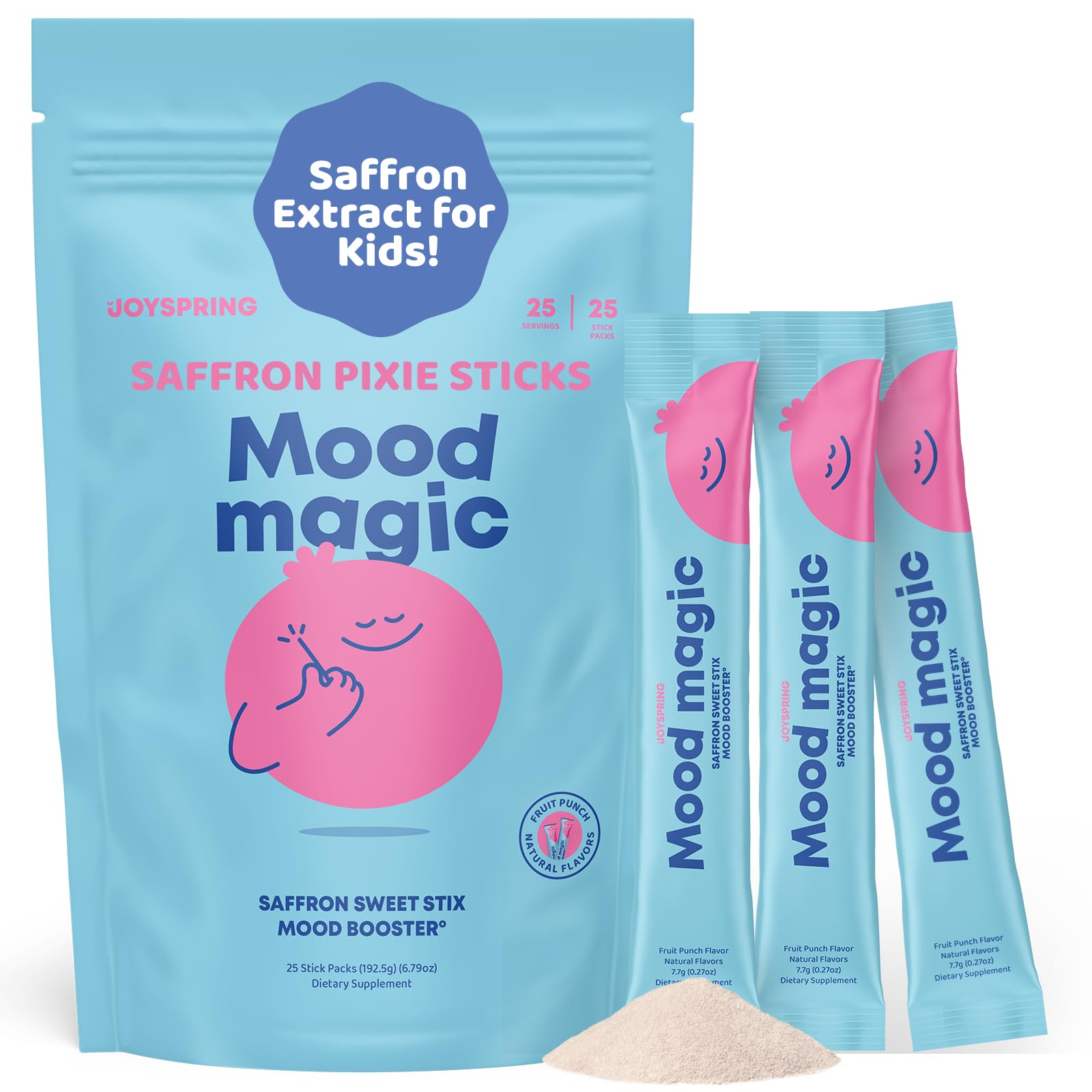 JoySpring Mood Magic for Kids pixie-stick fruit punch showing kid friendly mood support during school