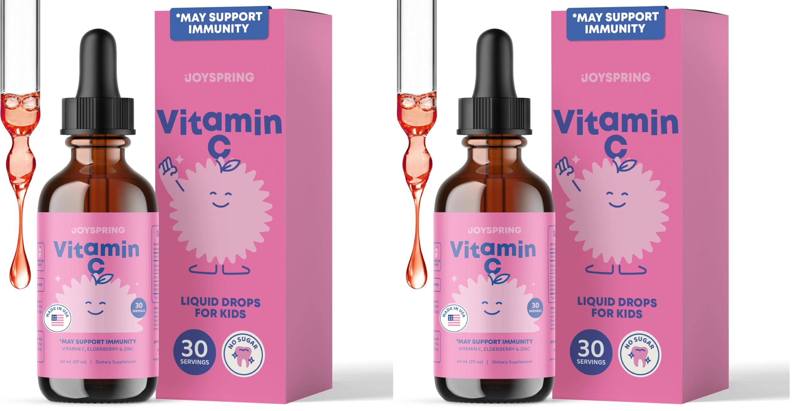 JoySpring Vitamin C drops for kids bottle with clear dosing for daily immune support