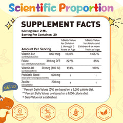 Joywiit Zeolite Detox for Kids orange bottle closeup highlights easy dosage drops.