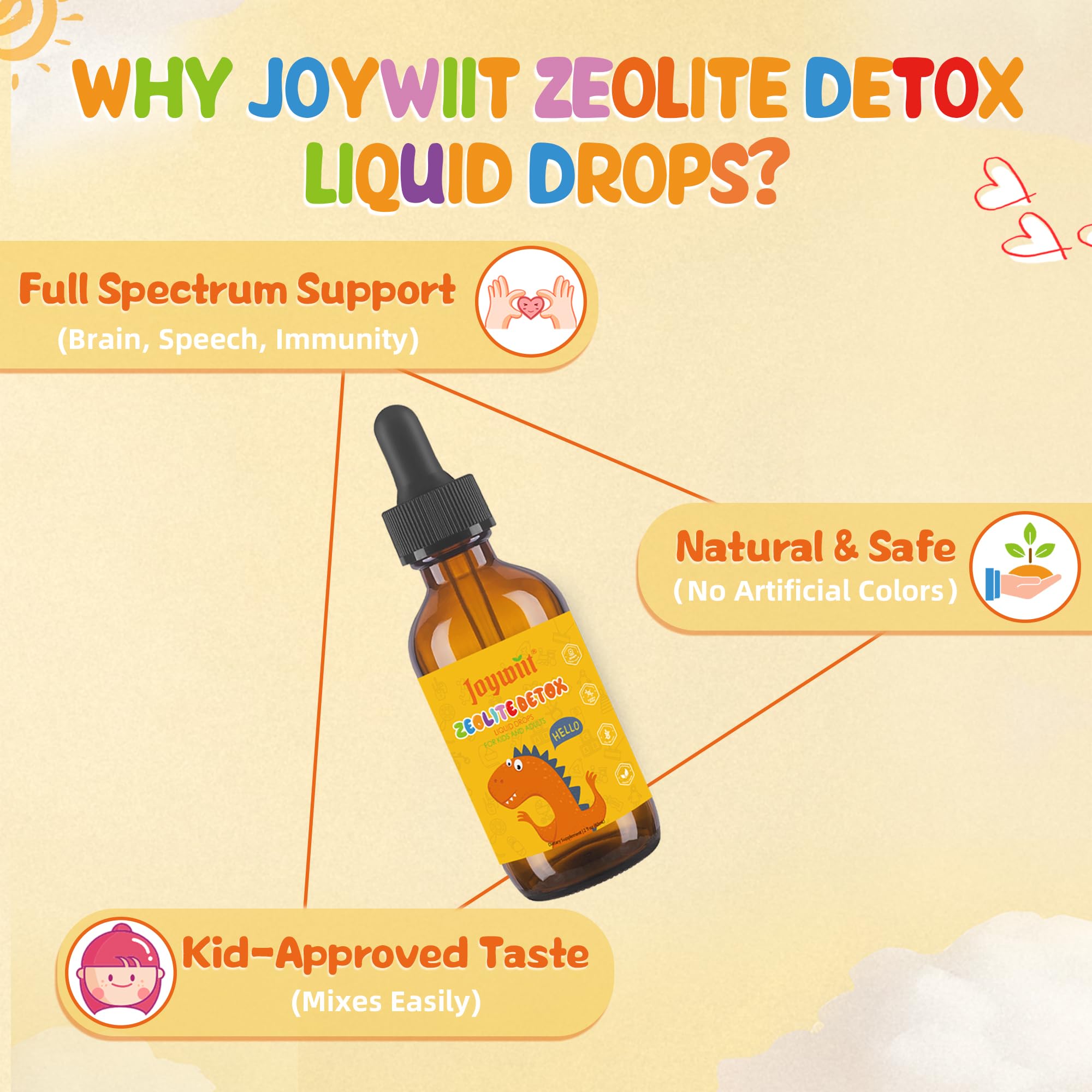 Joywiit Zeolite Detox for Kids orange flavor sips capture kid-friendly taste.