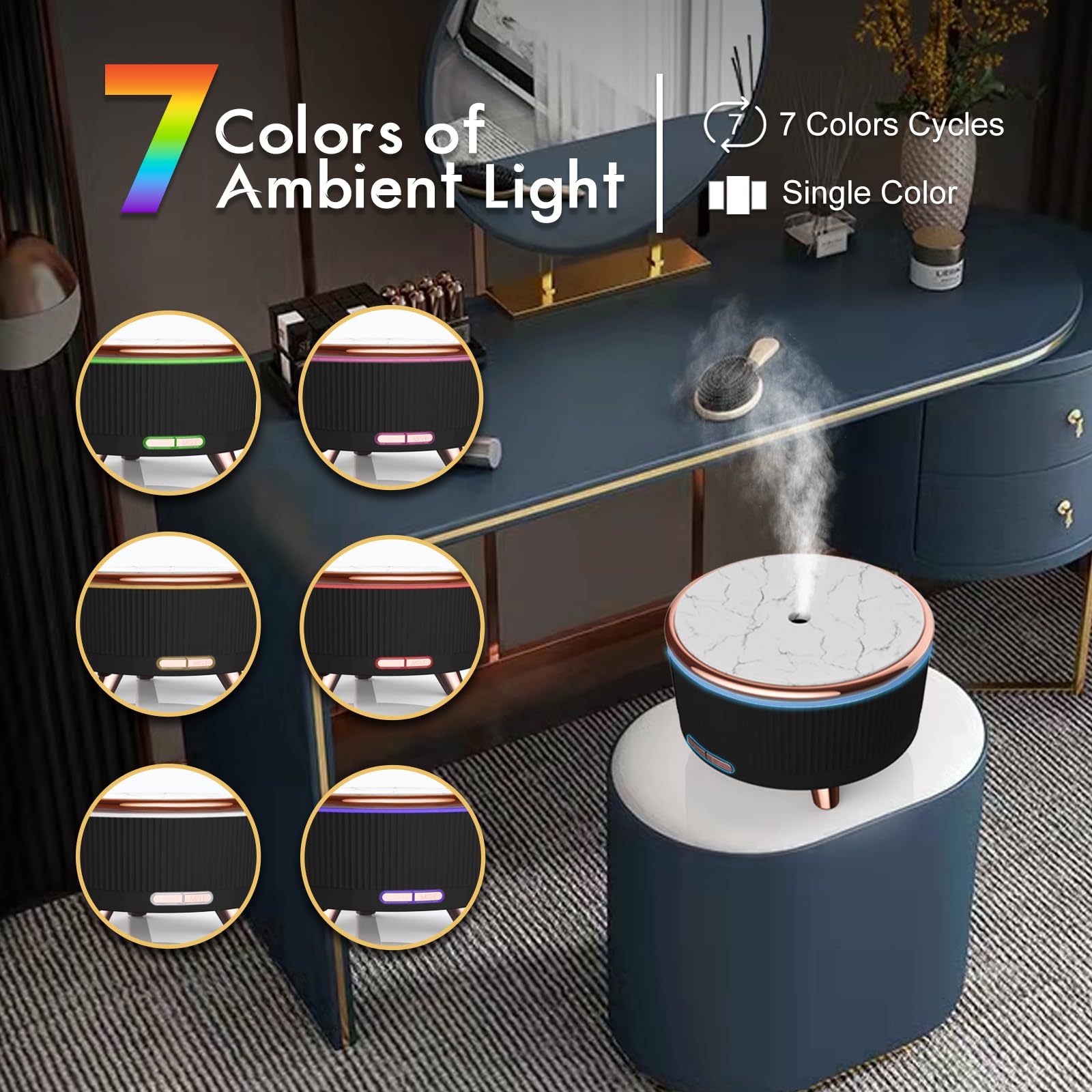 Jpord diffuser with seven color LED lights creates a relaxing ambiance