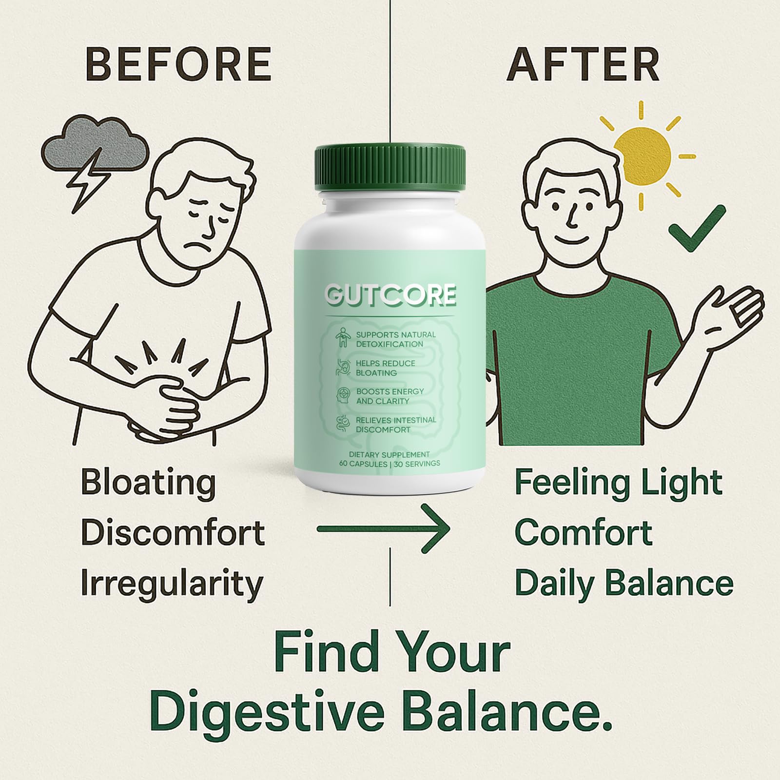 Jqewlg GutCore bottle-with-label emphasizes clarity and trust.