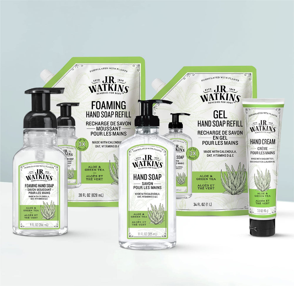Close-up label shows cruelty-free and USA-made attributes on J.R. Watkins soap.