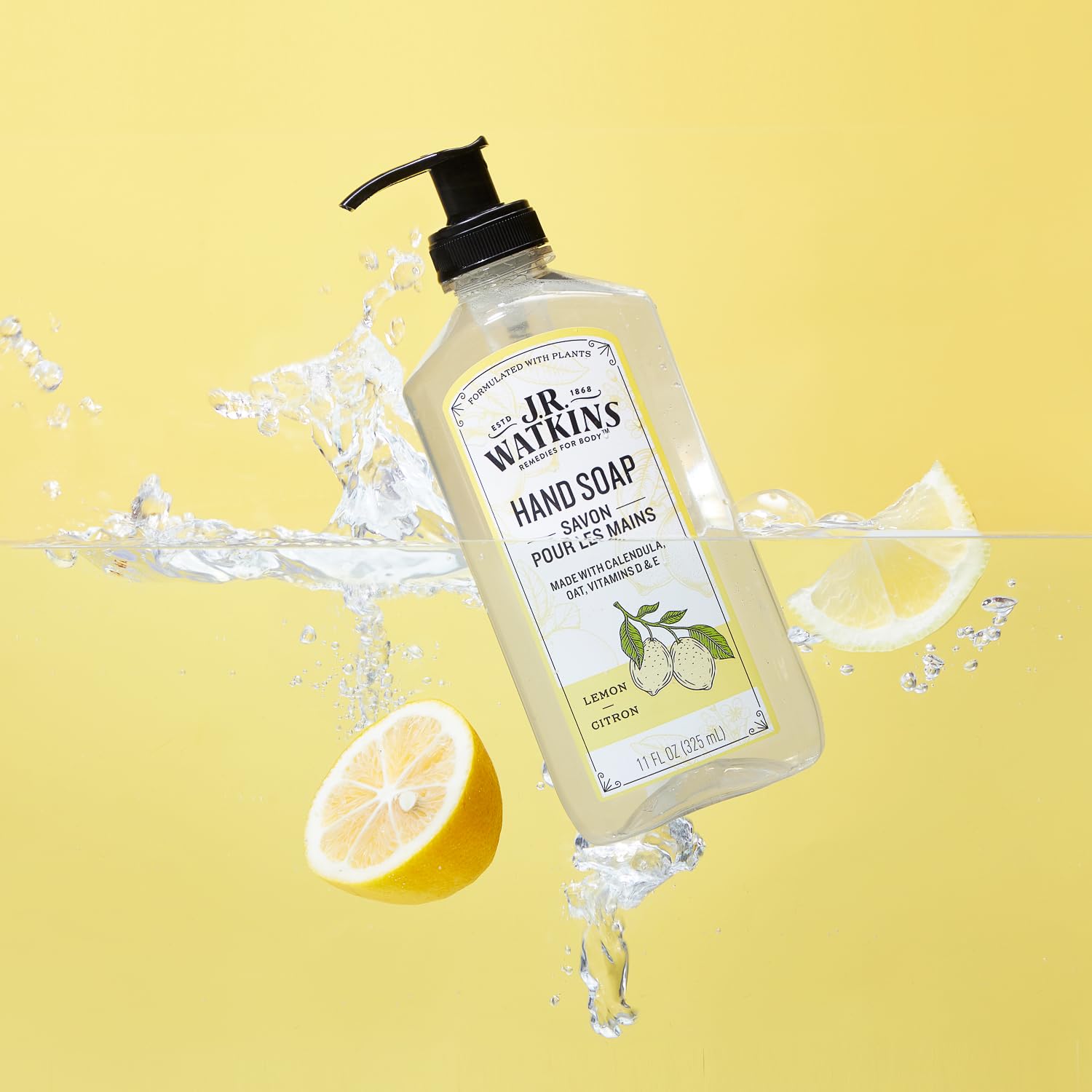 Biodegradable packaging of JR Watkins Lemon Hand Soap.
