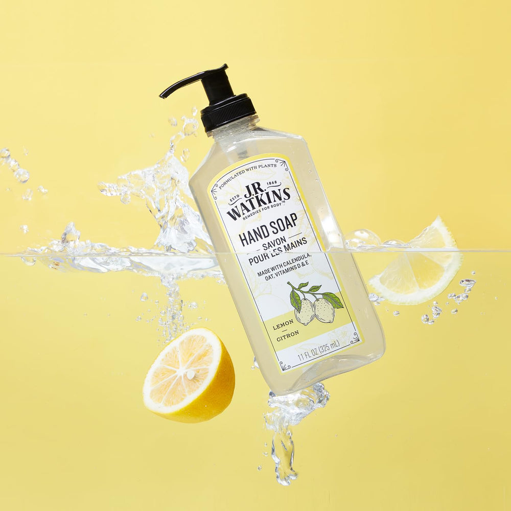 Biodegradable packaging of JR Watkins Lemon Hand Soap.