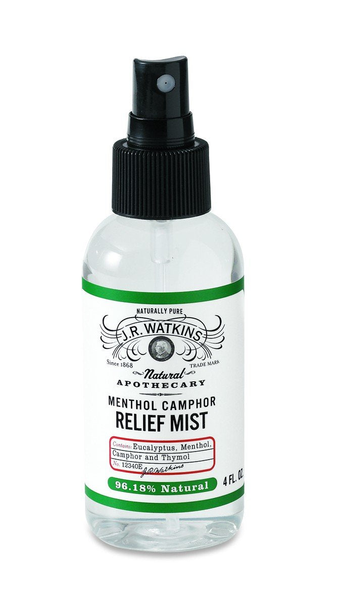 JR Watkins Menthol Camphor Relief Mist bottle offers a refreshing cooling spray