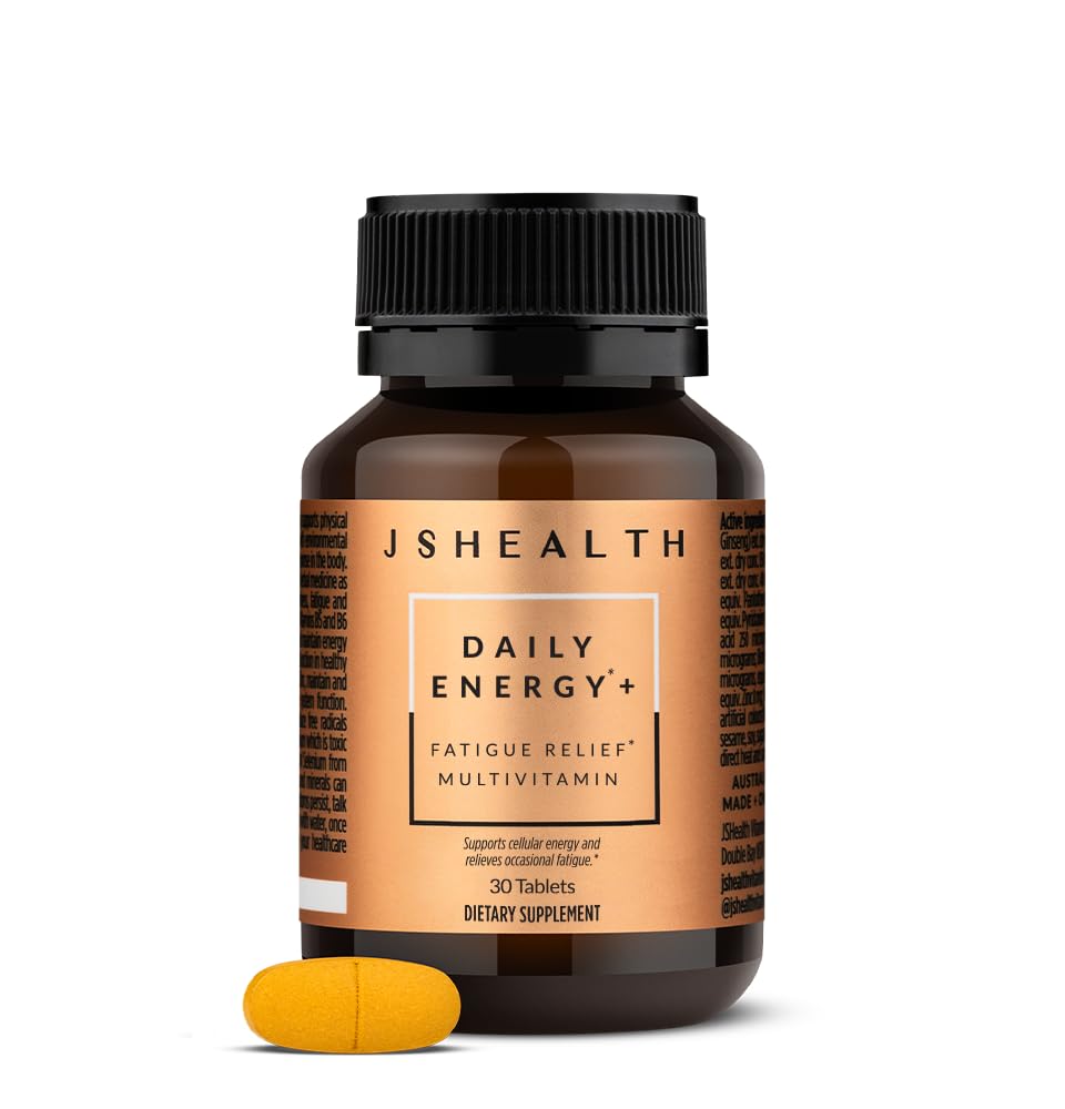 JSHealth Daily Energy bottle shows sleek design for steady daytime energy.