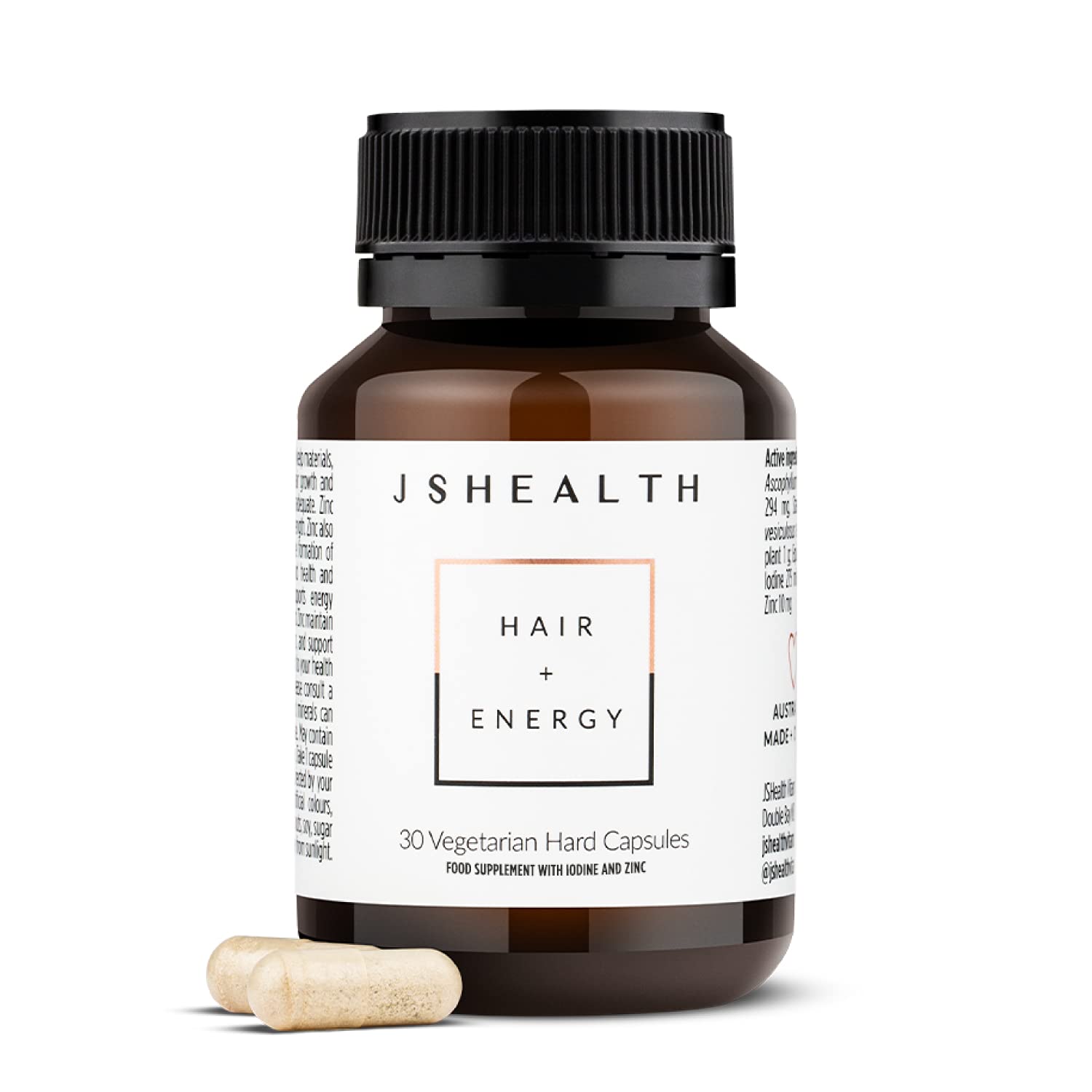 JSHealth Hair and Energy Formula bottle with capsules for daily vitality