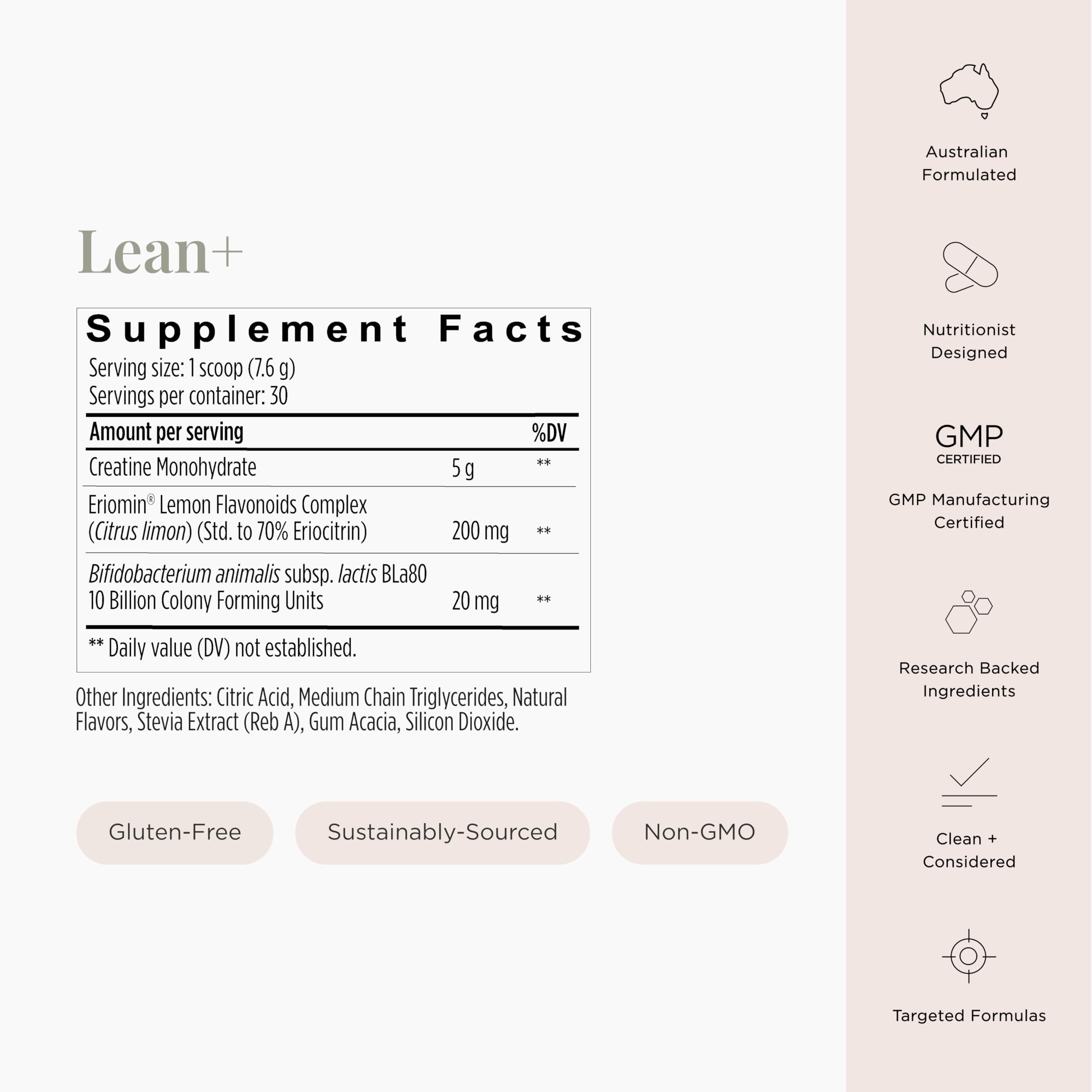 JSHealth Lean+ scoop displays micronized creatine monohydrate in powder form.