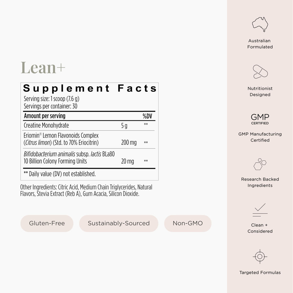 JSHealth Lean+ scoop displays micronized creatine monohydrate in powder form.