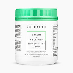 JSHealth Super Greens Powder bottle shows a daily greens boost for vitality.