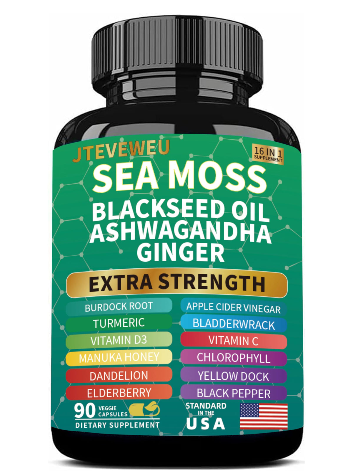 JTEVEweu Sea Moss bottle with capsules for daily wellness.