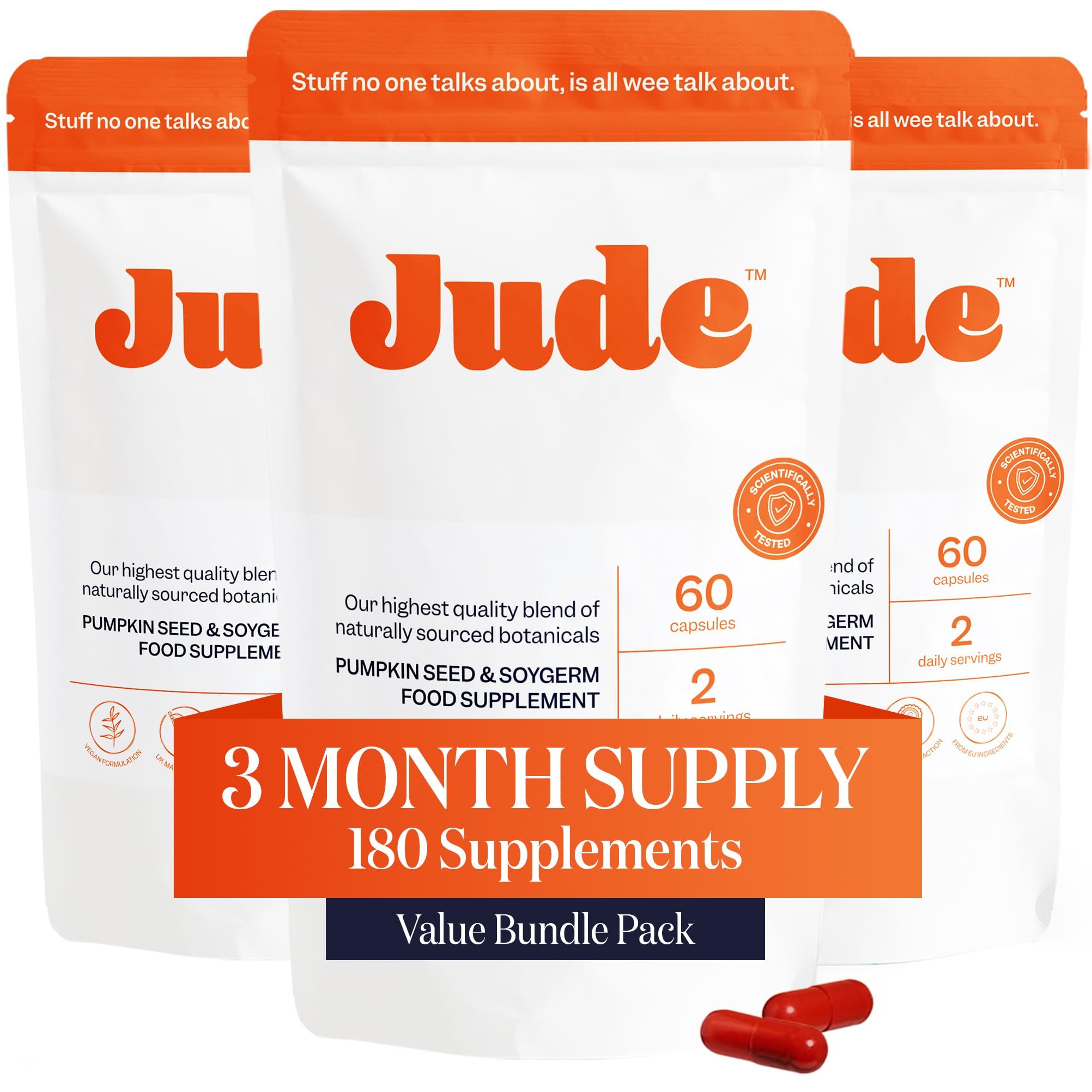 Jude bladder control tablets bottle with capsules for daily urinary support and confidence