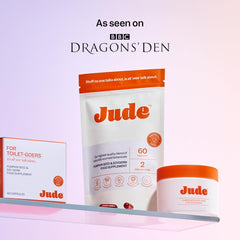 Closeup of Jude bladder control capsules showing smooth, easy-to-swallow form for daily support