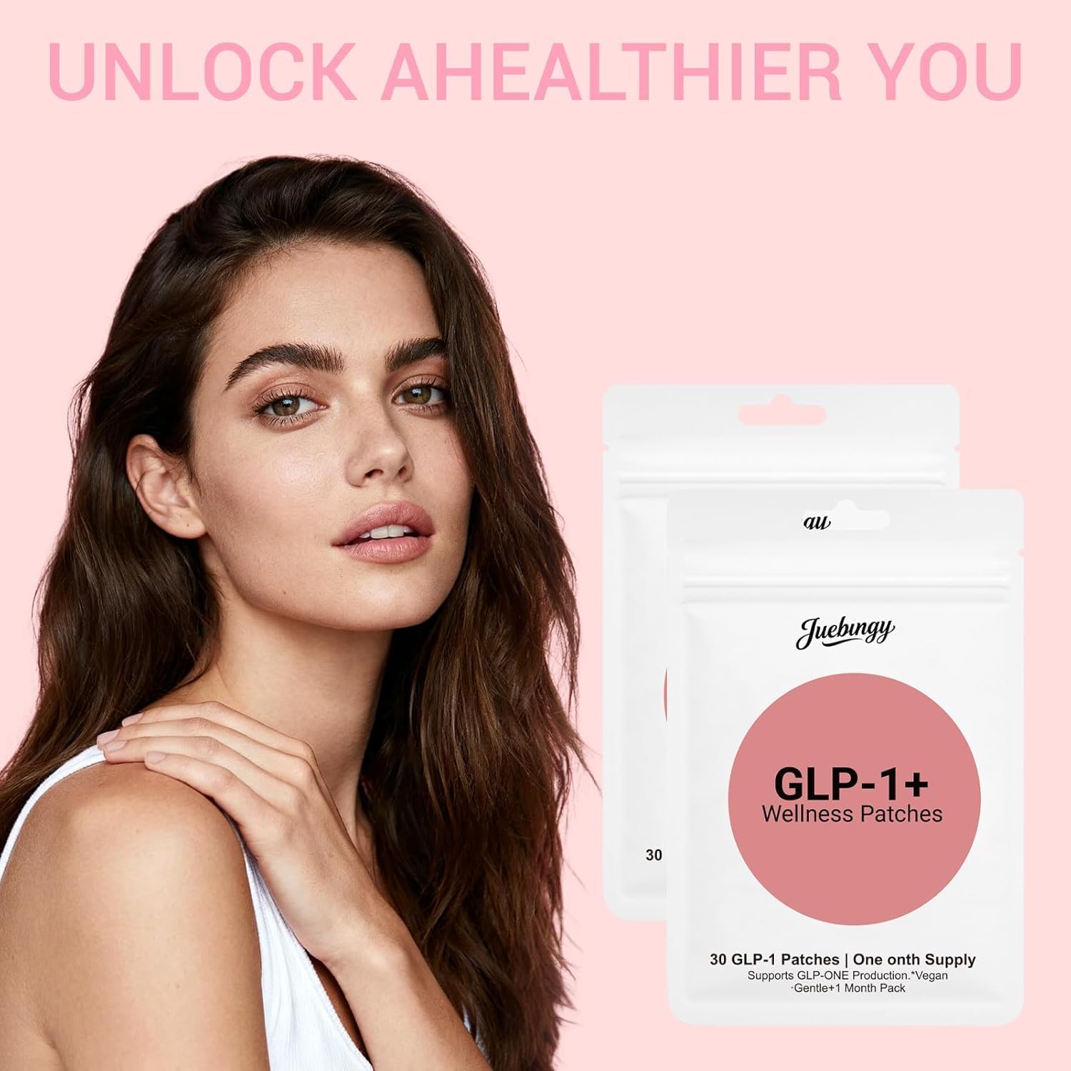 Juebingy GLP-1 patch applied to the arm for daily use.