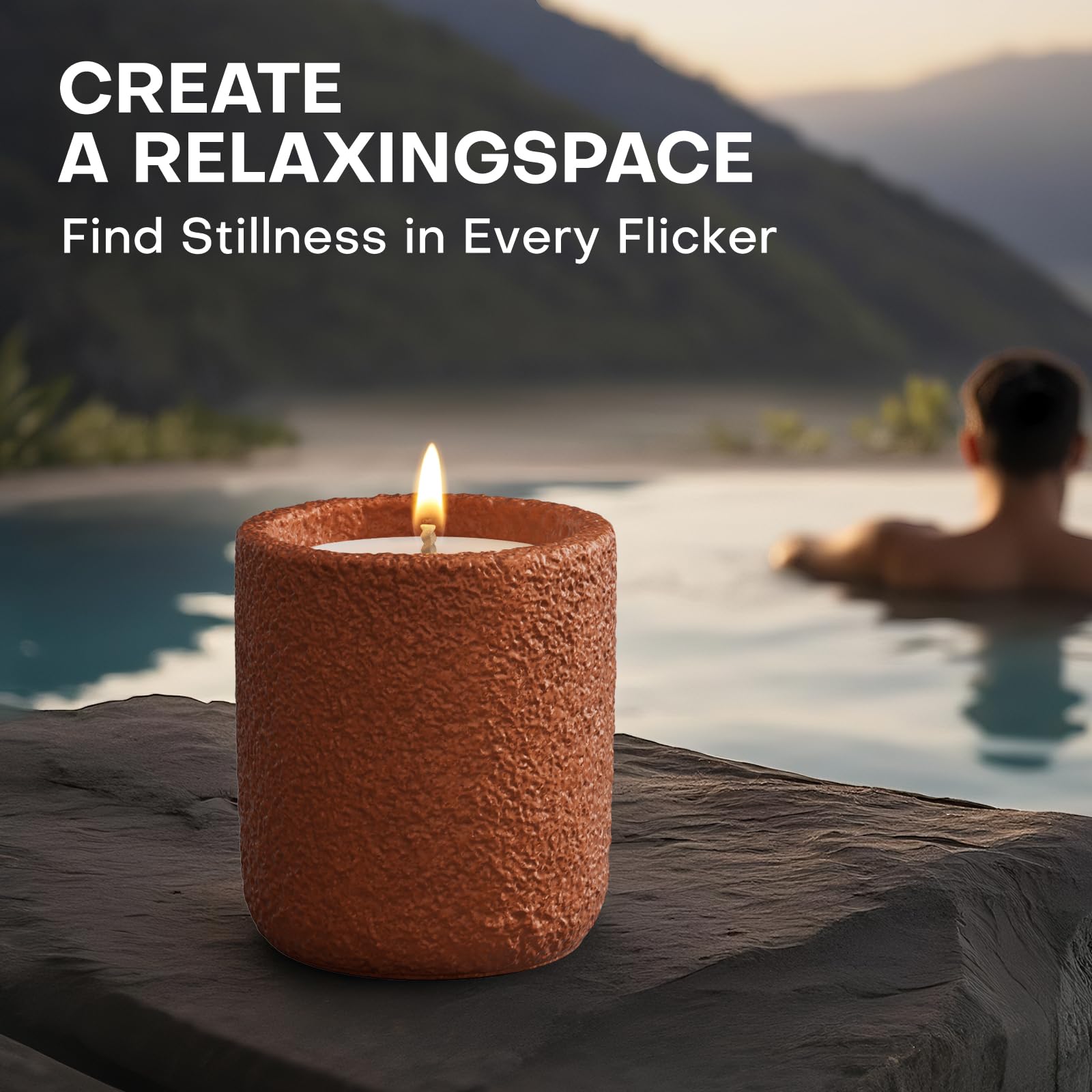 JueOne Cedar Aura candle in a workspace enhances calm fragrance