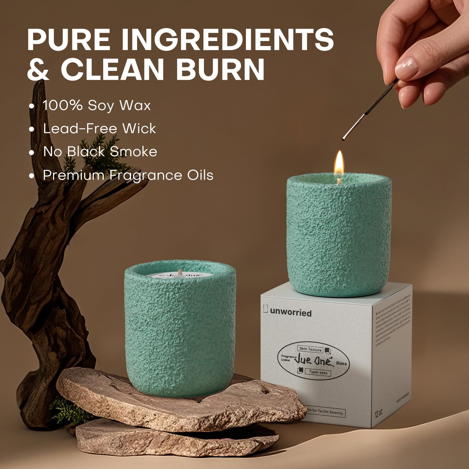 JueOne minimalist candle in cement jar complements modern home décor.