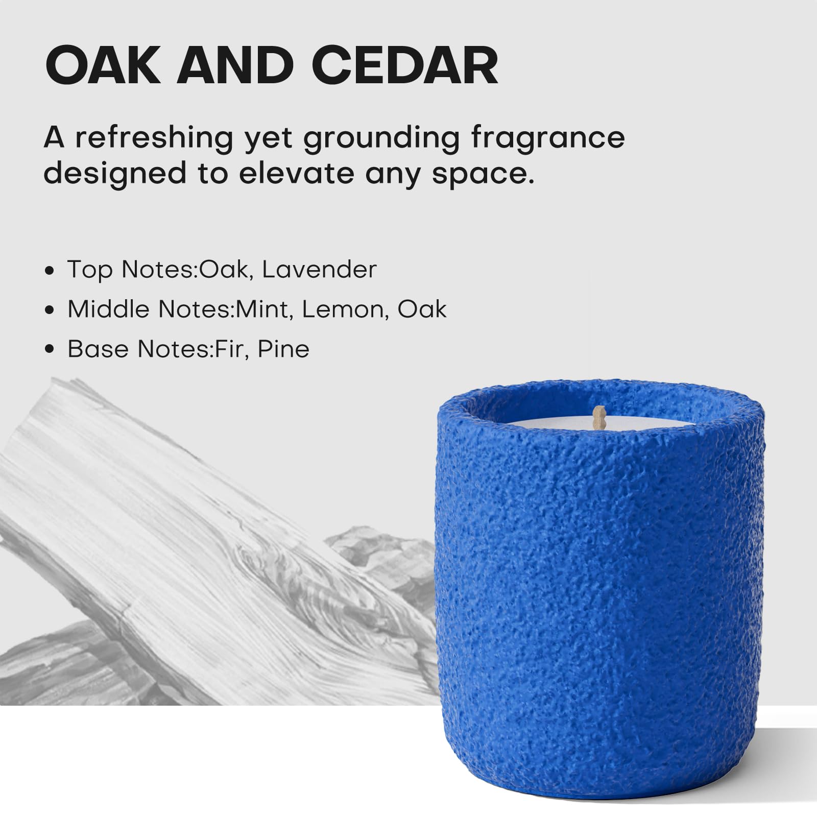 JueOne oak-cedar fragrance closeup showcases refreshing yet grounding scent notes.