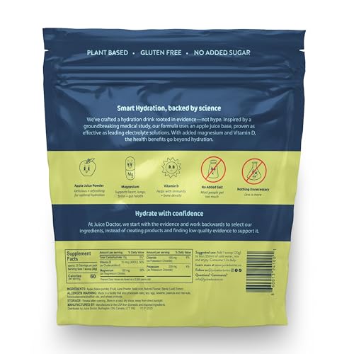 Juice Doctor electrolyte drink packaging highlights clinician-inspired formulation for reliability.