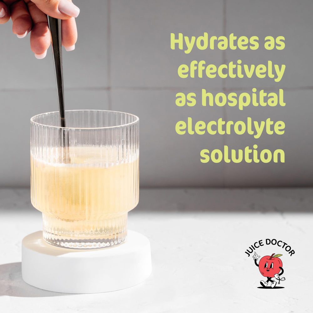 Juice Doctor no-added-sugar natural-stevia icon signals clean hydration.