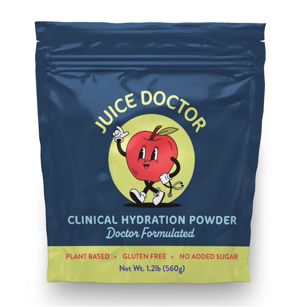 Juice Doctor shake-and-dissolve-in-water sequence for easy preparation.