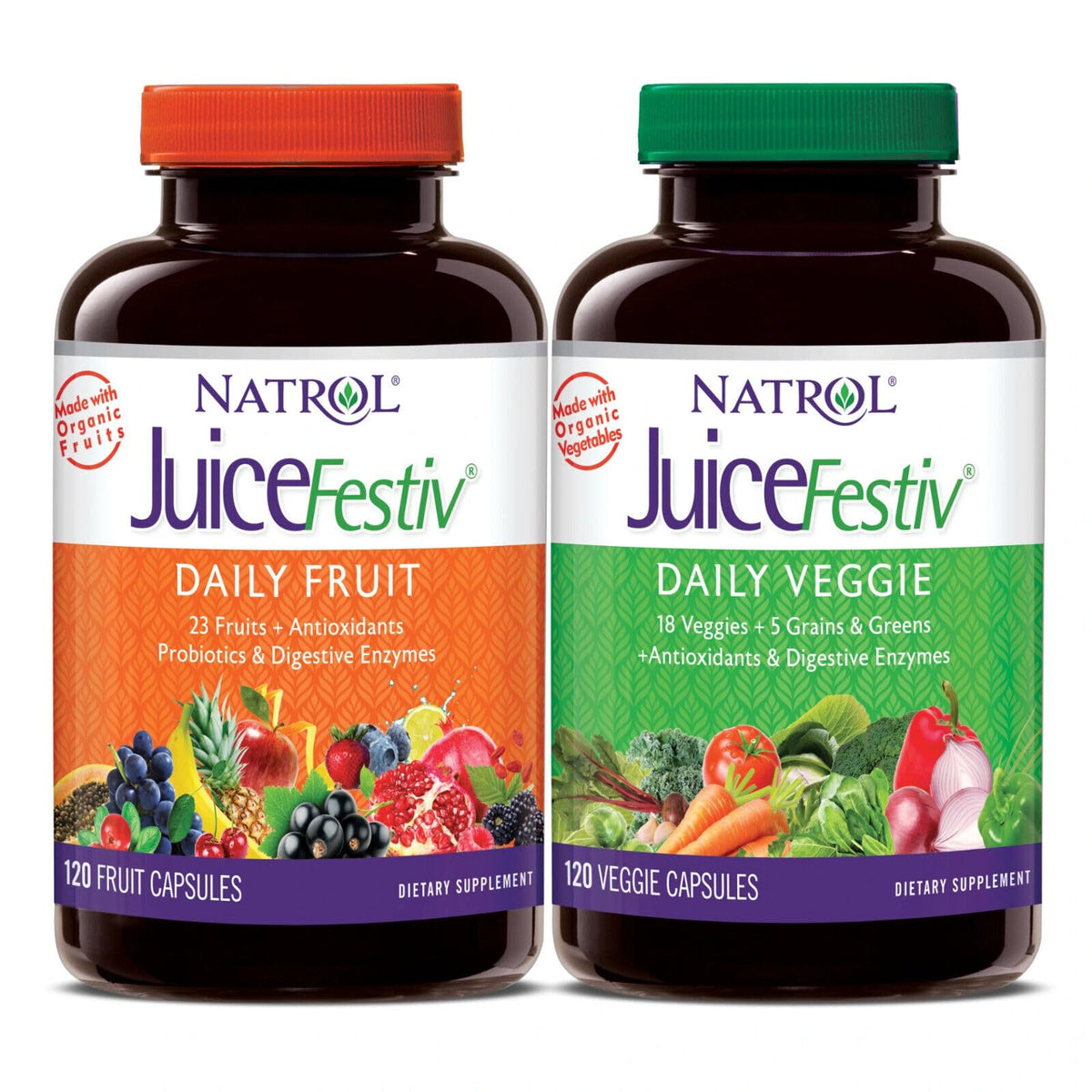 Juice Festiv capsules bottle for easy daily nutrition.