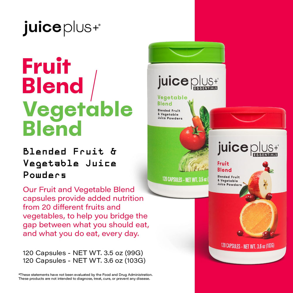 Juice Plus+ capsules on counter highlighting easy daily nutrition for all ages.