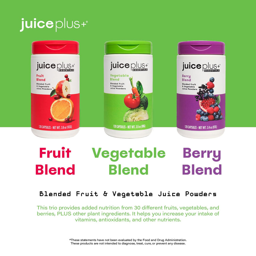 Juice Plus+ daily-use capsules promote a simple, practical wellness routine.
