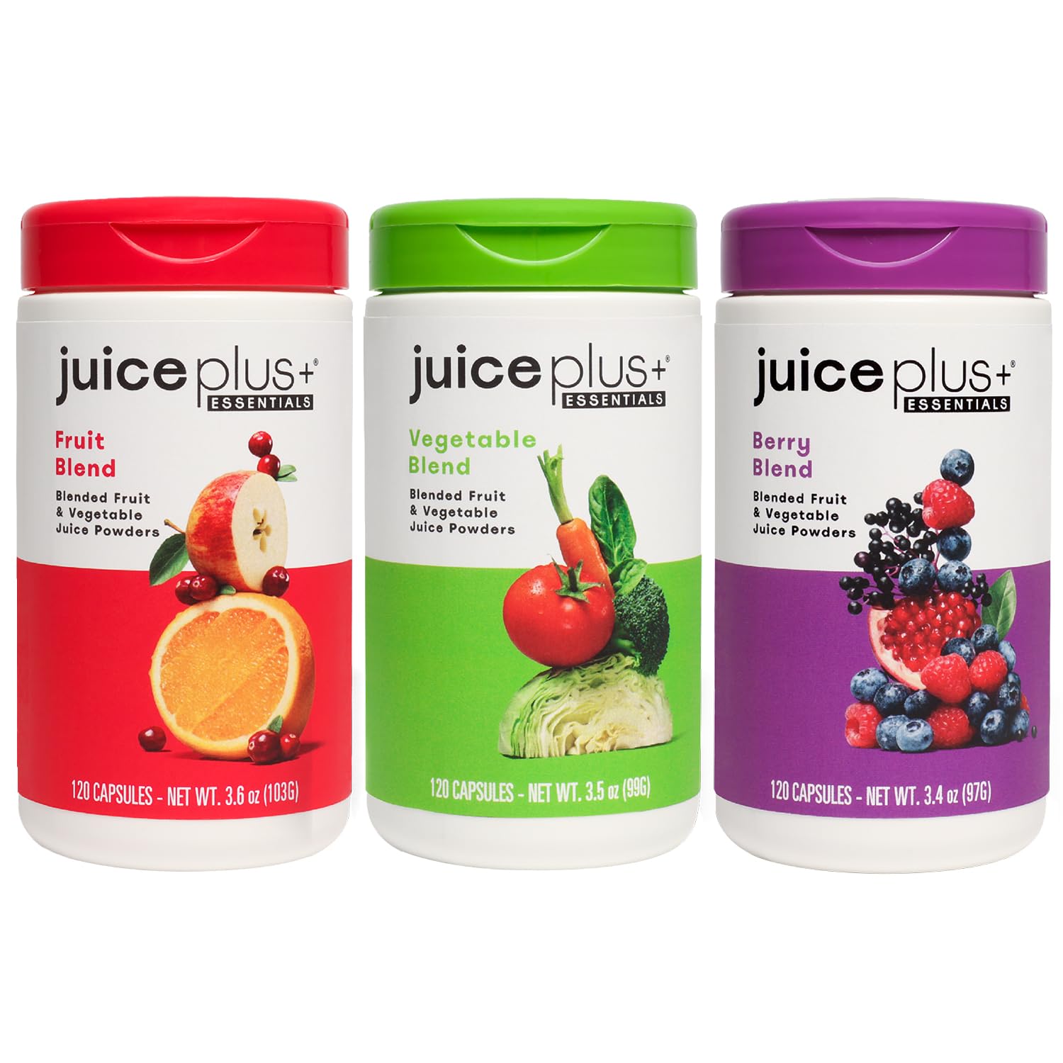 Juice Plus+ fruit-vegetable-berry-blend capsules for convenient daily nutrient support.
