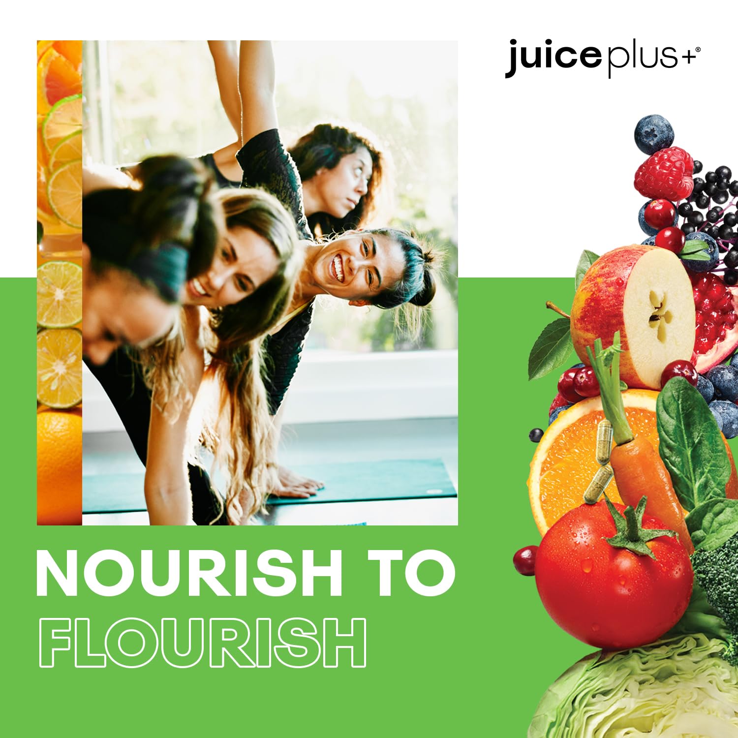 Juice Plus+ packaging displayed on a store shelf for consistent intake planning.