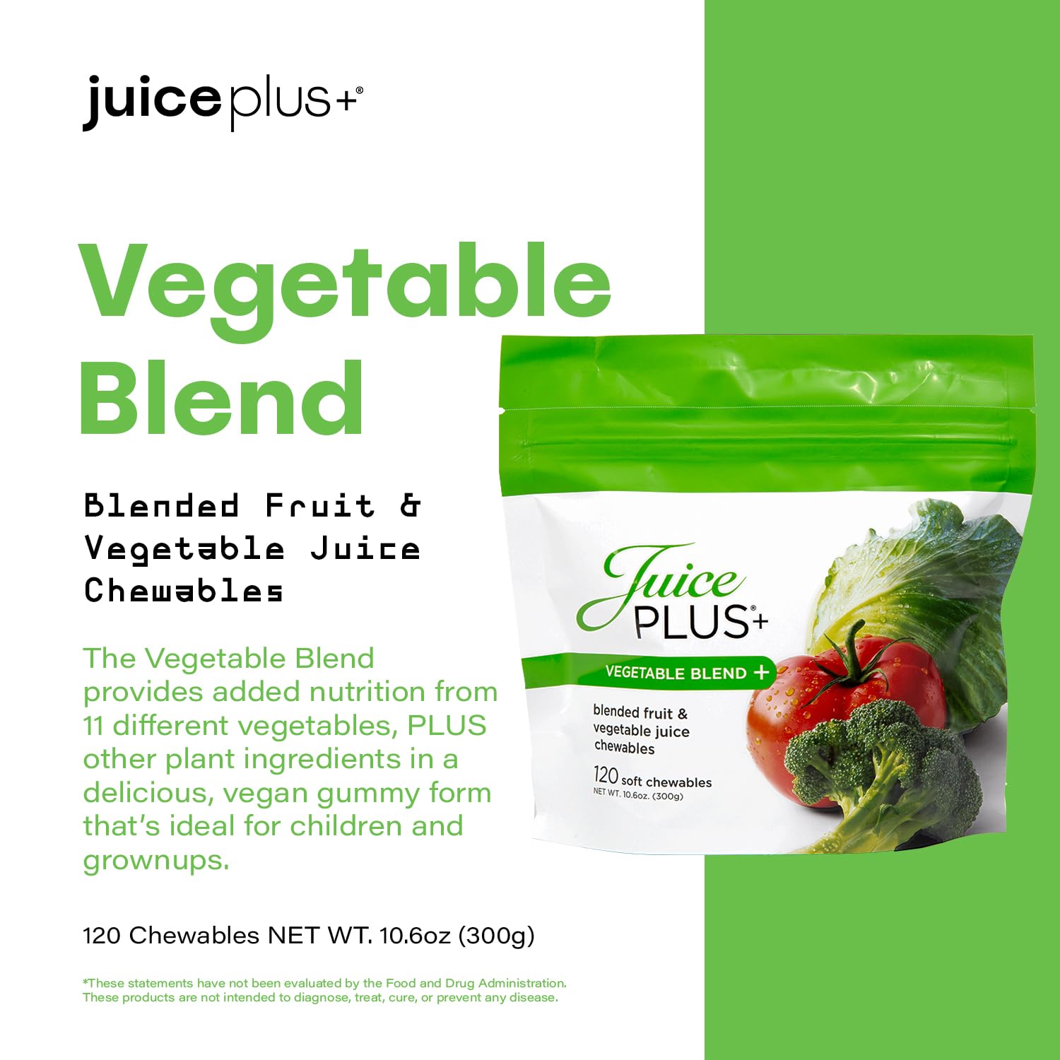 Juice Plus+ bottle with packs, ideal for easy daily vegetable intake.