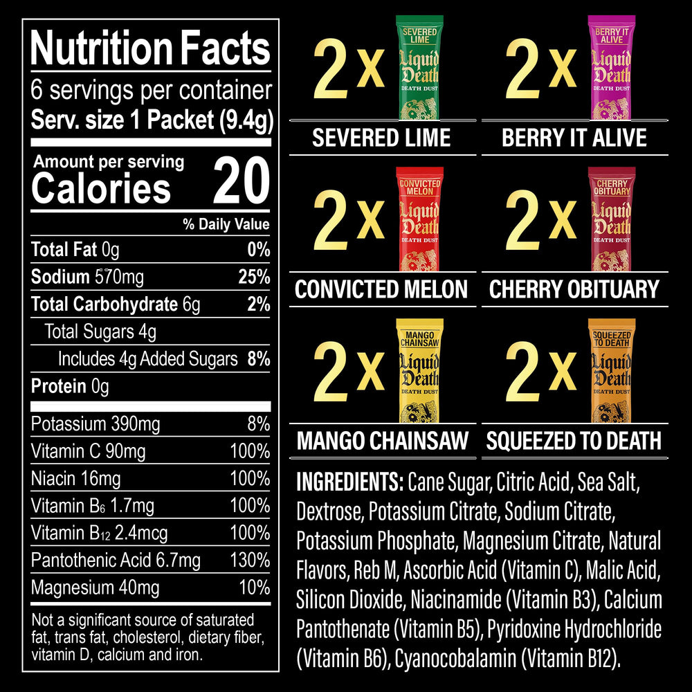 Juicy Mixes Death Dust montage displaying flavor variety and ready-to-drink potential.