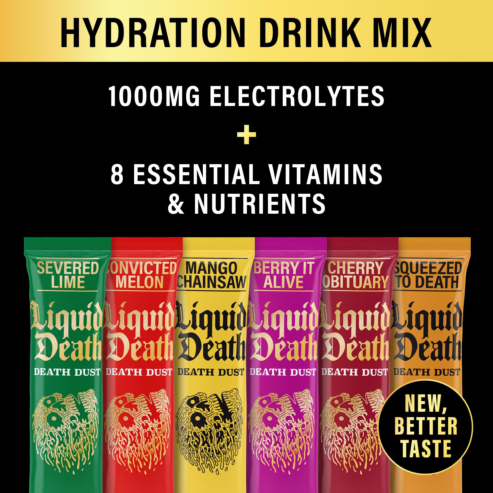 Closeup of Juicy Mixes Liquid Death electrolyte sticks showing compact, portable form.
