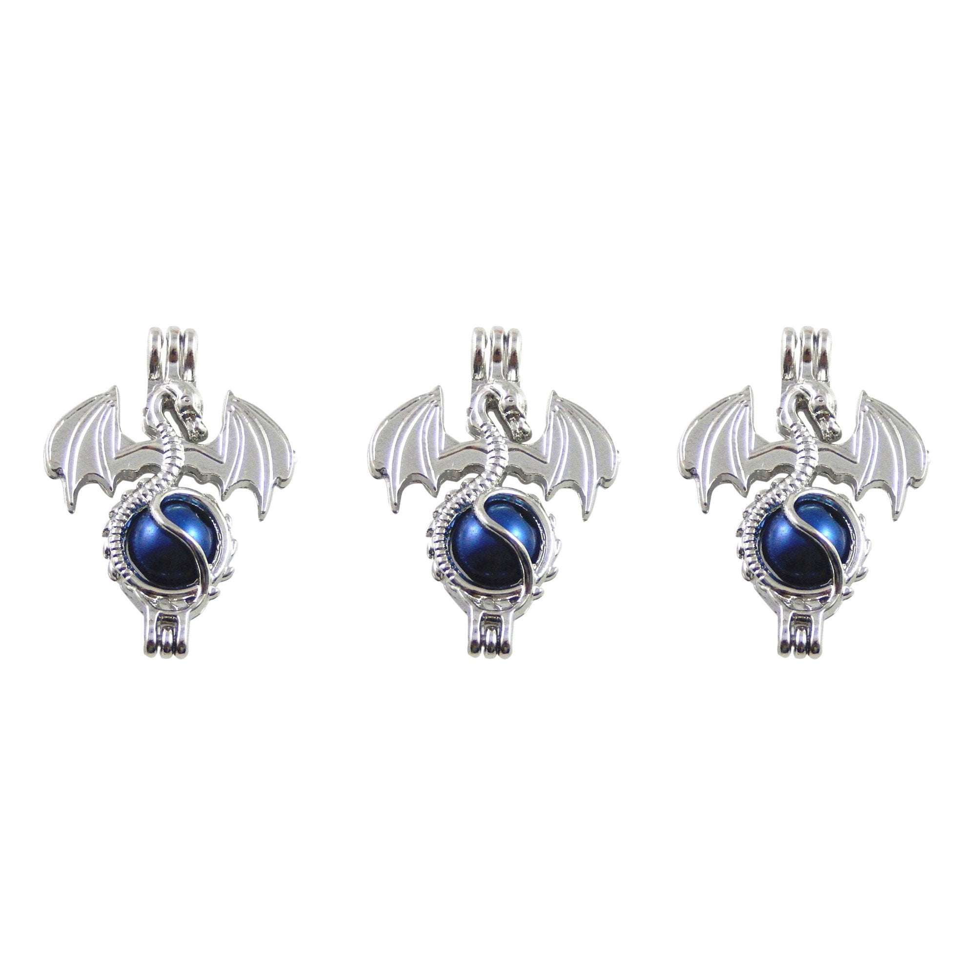 Julie Wang aromatherapy diffuser pendant dragon charm in silver finish, easy to customize with beads.