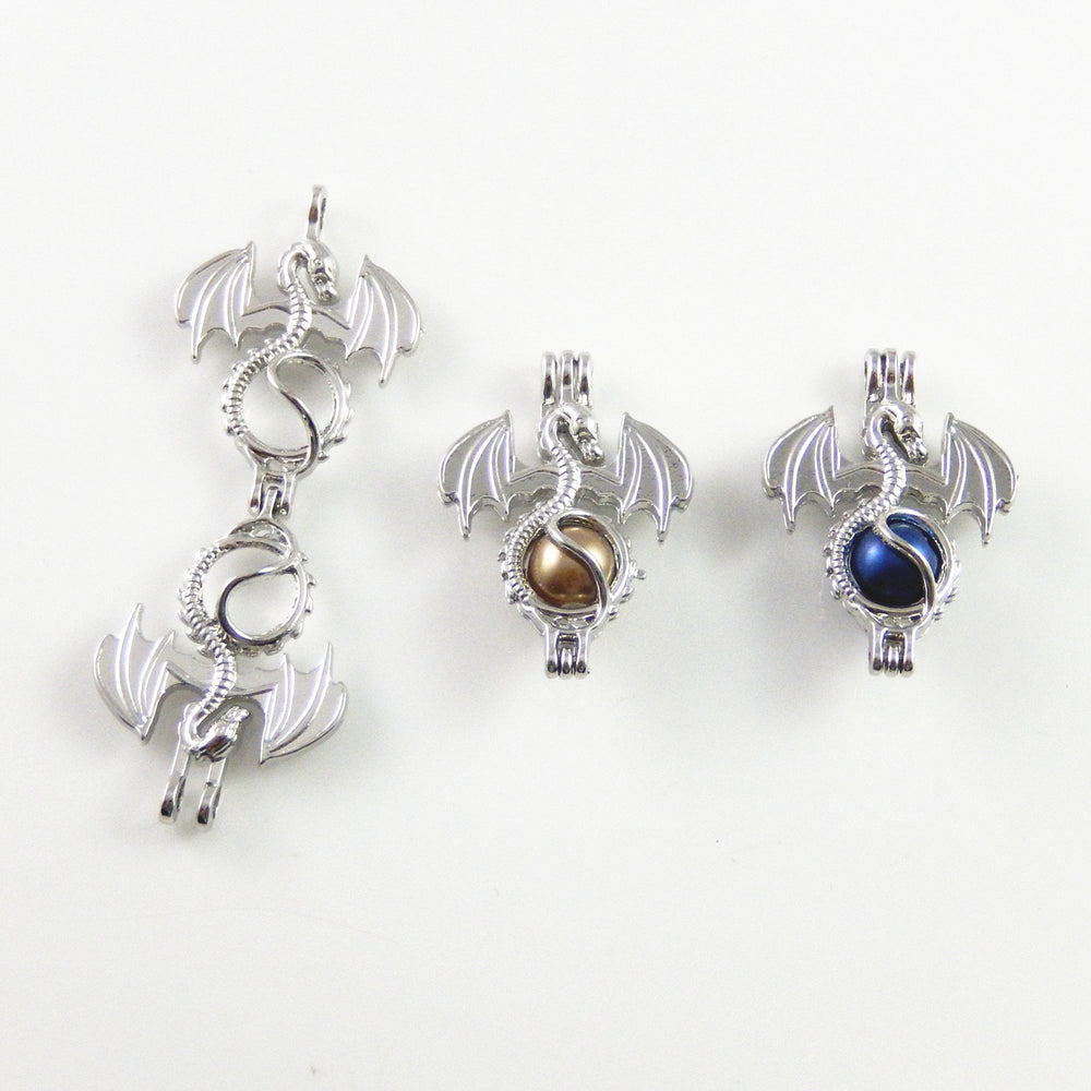 Julie Wang petite dragon locket pendant, silver finish, compatible with 8mm beads.