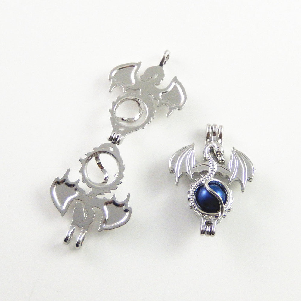 Julie Wang silver locket charm for necklace jewelry making, dragon motif for diffuser beads.