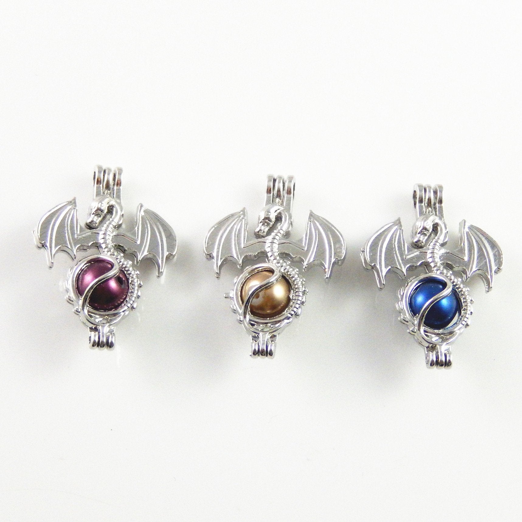 Julie Wang antiqued silver dragon lockets for diffuser charms and 8mm bead caps.