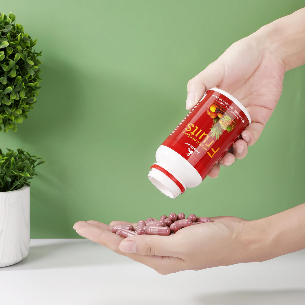 Graphic highlighting vitamins, minerals, probiotics and enzymes in JulyDeer