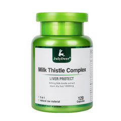 JulyDeer Milk Thistle 500 mg bottle highlights core ingredients for daily liver support.