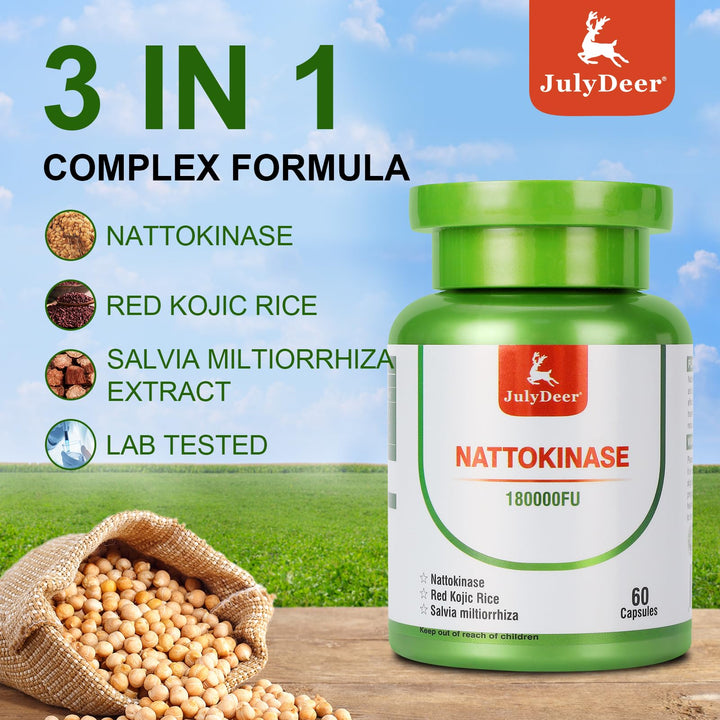 JulyDeer nattokinase serving card shows 6,000 FU per serving.