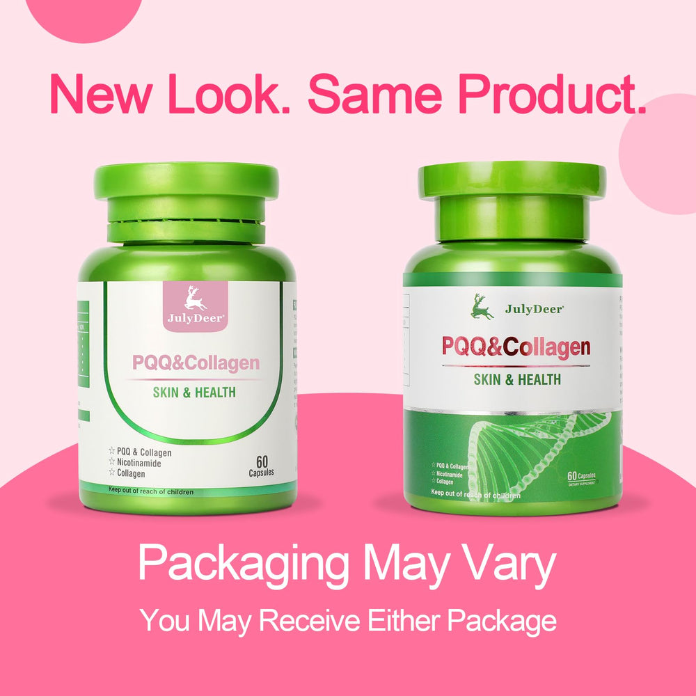 JulyDeer PQQ capsules with collagen and hyaluronic acid suggest skin and joint support.